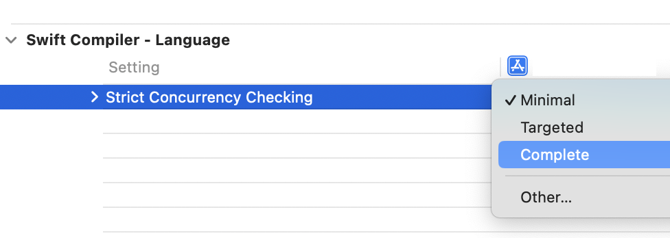 Xcode Build Settings named Strict Concurrency Checking